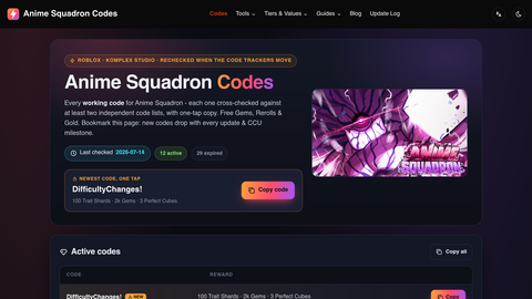 Anime Squadron Codes